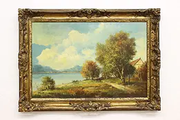 Lakeside Cottage Antique Original Painting Ferretti 43.5" #49424